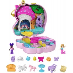 Mattel Polly Pocket Unicorn Forest Compact Tea Party-Themed Playset With Glitter Horn, 2 Micro Dolls And 13 Accessories FRY35 / 