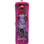 Mattel Barbie Fashionistas Doll 185, Black Up-Do Hair, Off-Shoulder Bleached Denim Dress, Orange Bandana, White Boots FBR37 / HB