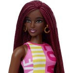 Mattel Barbie Fashionistas Doll 186, Curvy, Crimson Braids, Sleeveless Love Dress, Hoop Earrings FBR37 / HBV18 194735002108