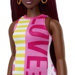 Mattel Barbie Fashionistas Doll 186, Curvy, Crimson Braids, Sleeveless Love Dress, Hoop Earrings FBR37 / HBV18 194735002108