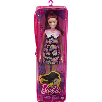 Mattel Barbie Fashionistas Doll 187, Brunette Ponytail, Shift Dress, Pink Boots, Behind-The-Ear Hearing Aids FBR37 / HBV19 19473