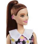 Mattel Barbie Fashionistas Doll 187, Brunette Ponytail, Shift Dress, Pink Boots, Behind-The-Ear Hearing Aids FBR37 / HBV19 19473
