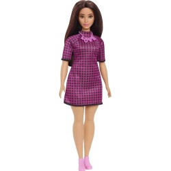 Mattel Barbie Fashionistas Doll 188, Curvy, Black Hair, Pink And Checkered Dress, Love Necklace, Sneakers FBR37 / HBV20 19473500
