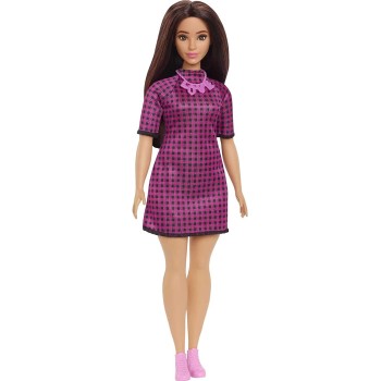 Mattel Barbie Fashionistas Doll 188, Curvy, Black Hair, Pink And Checkered Dress, Love Necklace, Sneakers FBR37 / HBV20 19473500
