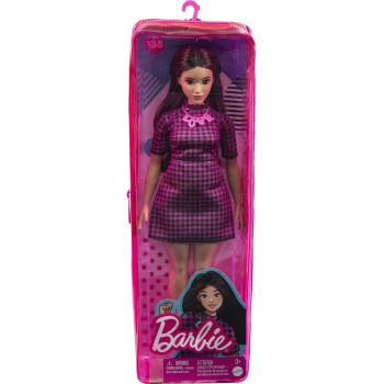 Mattel Barbie Fashionistas Doll 188, Curvy, Black Hair, Pink And Checkered Dress, Love Necklace, Sneakers FBR37 / HBV20 19473500