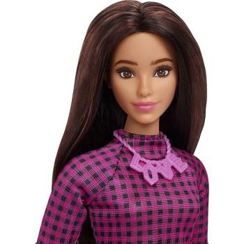 Mattel Barbie Fashionistas Doll 188, Curvy, Black Hair, Pink And Checkered Dress, Love Necklace, Sneakers FBR37 / HBV20 19473500