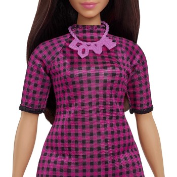 Mattel Barbie Fashionistas Doll 188, Curvy, Black Hair, Pink And Checkered Dress, Love Necklace, Sneakers FBR37 / HBV20 19473500