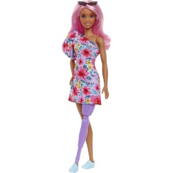 Mattel Barbie Fashionistas Doll 189, Pink Hair, Off-Shoulder Floral Dress, Sunglasses, Prosthetic Leg, Sneakers FBR37 / HBV21 19