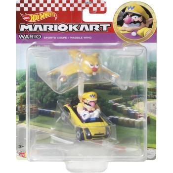 Mattel Hot Wheels Αυτοκινητάκια Mario Kart Με Ανεμόπτερο Wario in Sports Coupe with Waddle Wing GVD30 / GVD38 887961923247