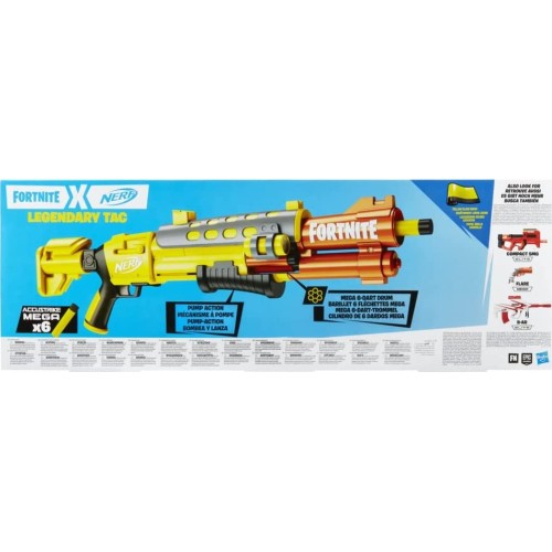 Hasbro Nerf Fortnite Legendary TAC Blaster, Yellow Glow Wrap Design, 6-Dart Mega F4169 5010994172596