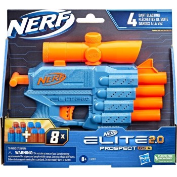Hasbro Nerf Elite 2.0 Prospect Qs-4 Blaster, 8 Official Nerf Elite Darts, 4-Dart Blasting, Nonremovable Targeting Scope F4190 50