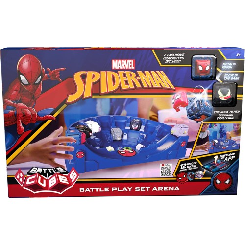 bot-i Marvel Battle Cubes Downtown Showdown Training Arena, 2 Exclusive Spider-man Metallic Battle Cubes, Battle Ramp Play Set B