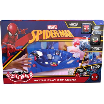 bot-i Marvel Battle Cubes Downtown Showdown Training Arena, 2 Exclusive Spider-man Metallic Battle Cubes, Battle Ramp Play Set B
