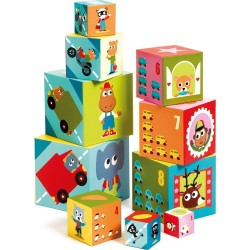 Djeco 10 Stacking Cubes - Numbering Vehicles And Animals 86Cm. 08508 3070900085084