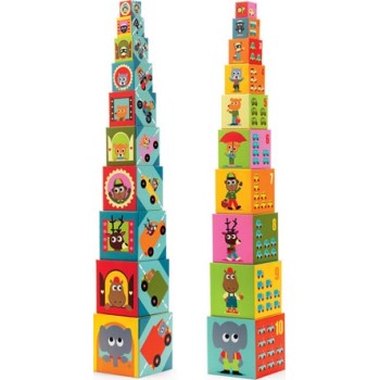 Djeco 10 Stacking Cubes - Numbering Vehicles And Animals 86Cm. 08508 3070900085084