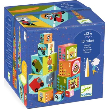Djeco 10 Stacking Cubes - Numbering Vehicles And Animals 86Cm. 08508 3070900085084