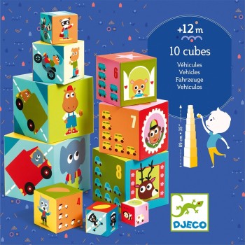 Djeco 10 Stacking Cubes - Numbering Vehicles And Animals 86Cm. 08508 3070900085084
