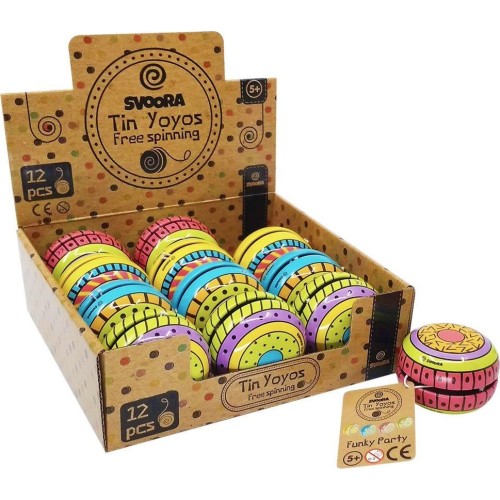 Svoora Tin Yo-Yo With Free Spin Funky Party In 4 Designs 13021 5208006130218