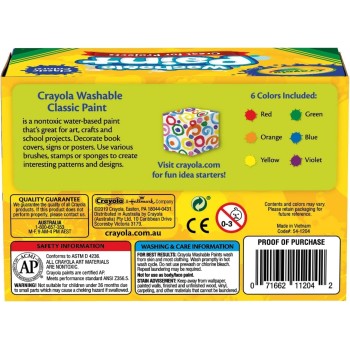 Crayola 6 Μπουκάλια Με Πλενόμενο Χρώμα Τεμπερας 54-1204 071662112042