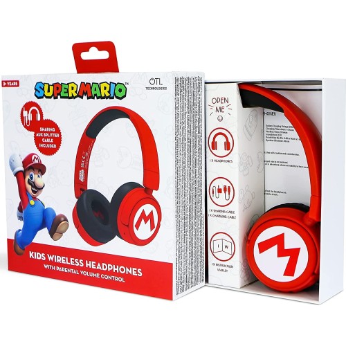 otl technologies Sm1016 Super Mario Wireless Kids Headphones - Red  5055371625975