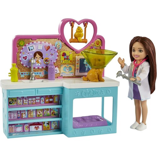 Mattel Barbie Chelsea Doll and Accessories, Pet Vet Playset With Doll, 4 Animals 18 Pieces HGT12 194735056972