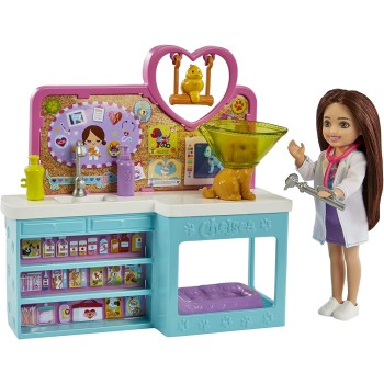Mattel Barbie Chelsea Doll and Accessories, Pet Vet Playset With Doll, 4 Animals 18 Pieces HGT12 194735056972