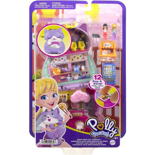 Mattel Polly Pocket Sushi Shop Cat Compact, Japanese Sushi-themed Playset With 2 Micro Dolls and 12 Accessories FRY35 / HCG21 19
