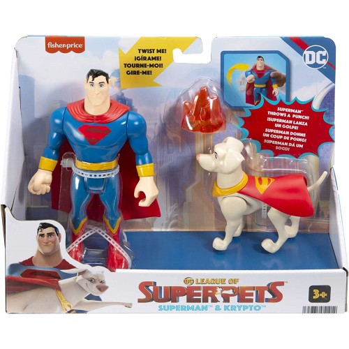 Mattel DC League of Super-pets Superman and Krypto, set 2 Φιγούρες με Αξεσουάρ HGL01 / HGL02 194735051212