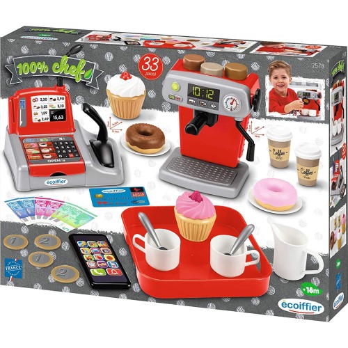 ecoiffier Eco  Shop Set – 3 Varieties Of Coffee + Cash Register + Tray + Accessories 2578 3280250025788