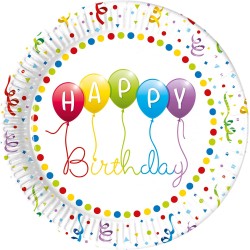 PROCOS Party Plates Birthday Streamers, Size 23 cm, Pack of 8 Birthday Party Tableware, FSC  093426 5201184934265