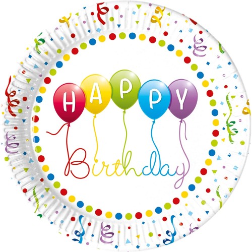 PROCOS Party Plates Birthday Streamers, Size 23 cm, Pack of 8 Birthday Party Tableware, FSC  093426 5201184934265