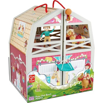 Hape International Pony Club Ranch Carry Toy Horse Stable With Accessories  E3409 6943478030459