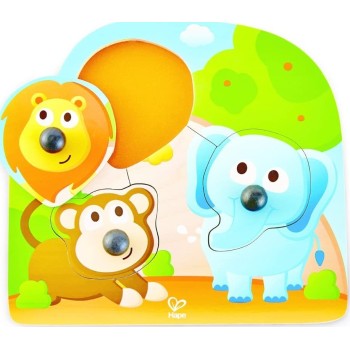 Hape Happy Puzzles Ξύλινο Παζλ Ζωάκια Big Nose Jungle Peg E1310 6943478018761