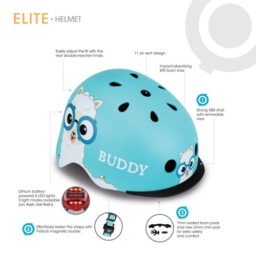 Globber Helmet Elite Lights XS/S(48-53cm) New Red Racing 507-102 4897070184510