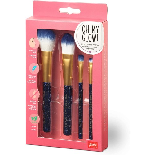Legami Set Of 4 Makeup Brushes, Oh My Glow!Stars Theme, Includes Powder Brush, Foundation Brush, Eyeshadow Brush MUBS0001 805411