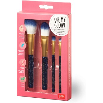 Legami Set Of 4 Makeup Brushes, Oh My Glow!Stars Theme, Includes Powder Brush, Foundation Brush, Eyeshadow Brush MUBS0001 805411