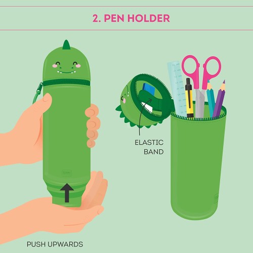 Legami Case 2 In 1 In Soft Silicone, Kawaii, Table Carpene, Zipper Closure, O 6.3 Cm, Dino Theme KA0006 8053610781809