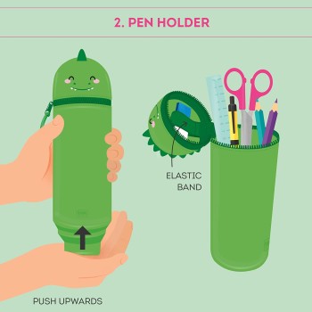 Legami Case 2 In 1 In Soft Silicone, Kawaii, Table Carpene, Zipper Closure, O 6.3 Cm, Dino Theme KA0006 8053610781809