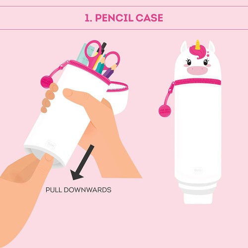 Legami Case 2 In 1 In Soft Silicone, Kawaii, Table Carpene, Zipper Closure, 6.3 Cm, Unicorn Theme KA0005 8053610781793