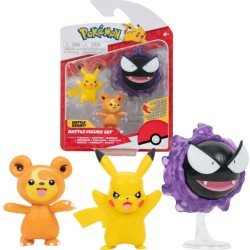 Jazwares Pokemon - Battle Figure 3-Pack - Teddiursa,Pikachu, Ghastly JW095155 191726399230