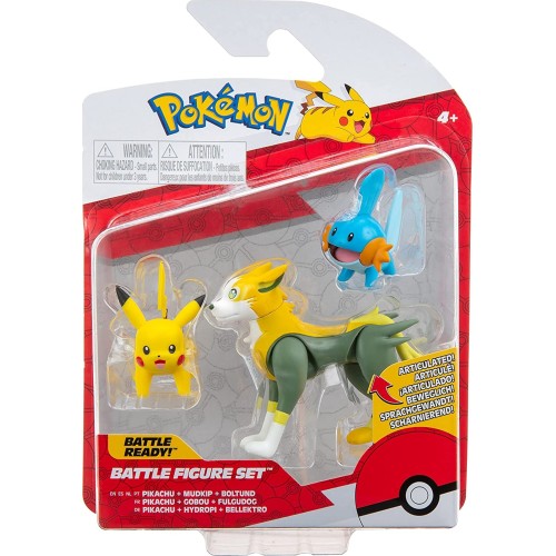 Jazwares Pokemon 3 Pack-Features 2 Mudkip, Pikachu And 3-Inch Boltund Battle JW095155 191726425892