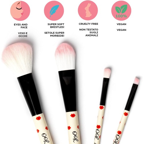Legami set of 4 Makeup Brushes, Oh My Glow!lips Theme, Includes Powder Brush, Foundation Brush MUBS0003 8054117621681