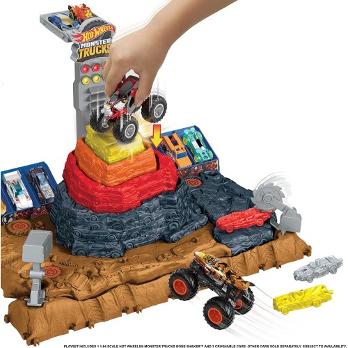 Mattel Hot Wheels Monster Trucks Arena Smashers Bone Shaker Ultimate Crush Yard Playset HNB96 194735136612