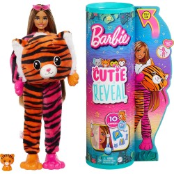 Mattel Barbie Dolls And Accessories, Cutie Reveal Doll With Tiger Plush Costume HKP99 194735106561