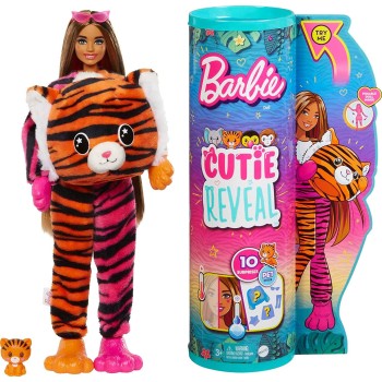 Mattel Barbie Dolls And Accessories, Cutie Reveal Doll With Tiger Plush Costume HKP99 194735106561