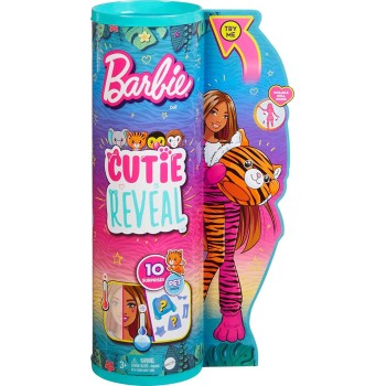 Mattel Barbie Dolls And Accessories, Cutie Reveal Doll With Tiger Plush Costume HKP99 194735106561