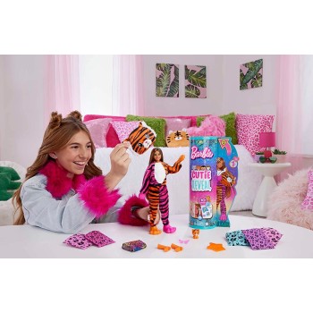 Mattel Barbie Dolls And Accessories, Cutie Reveal Doll With Tiger Plush Costume HKP99 194735106561