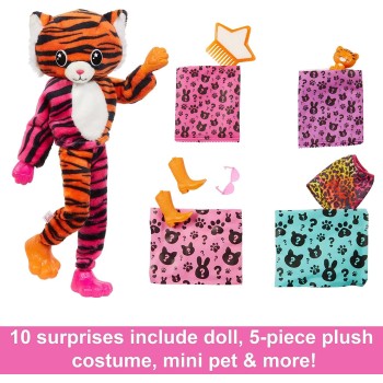 Mattel Barbie Dolls And Accessories, Cutie Reveal Doll With Tiger Plush Costume HKP99 194735106561