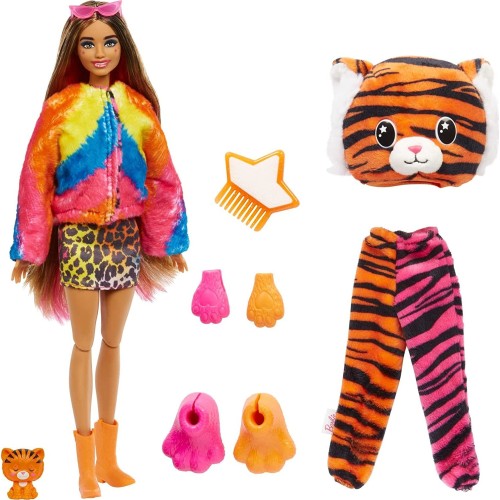 Mattel Barbie Dolls And Accessories, Cutie Reveal Doll With Tiger Plush Costume HKP99 194735106561