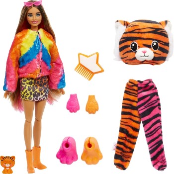 Mattel Barbie Dolls And Accessories, Cutie Reveal Doll With Tiger Plush Costume HKP99 194735106561